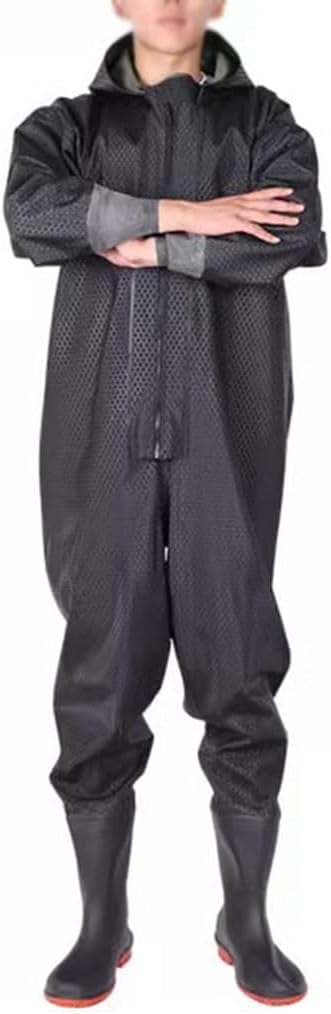 Hip Waders One Piece Pants With Wading Boots, Fishing And Hunting Waterproof Clothing With Rubber Gloves (Black 1,9)