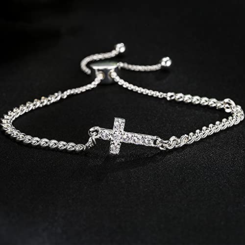 Apsvo Silver Cross Bracelet For Women Girls Christian Religious Sideways Cross Bracelet First Communion Confirmation Gifts Jewelry #TOP4