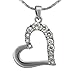 Produktbild Veuer Schmuck für Damen Silberne Hals-Kette Herz-Anhänger Weiß-Gold Vergoldet mit Strass-Steinen in Silber Geschenk zu Weihnachten für Frauen, die Freundin, Ehe-Frau VF228