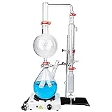 BEAGHTY 2000 ml Laborglas-Kit Glasdestillation Industrielle Wissenschaft Destillierapparat Reine Taureinigung Herstellung Ätherischer Öle Destilliertes Wasser Filter Chem