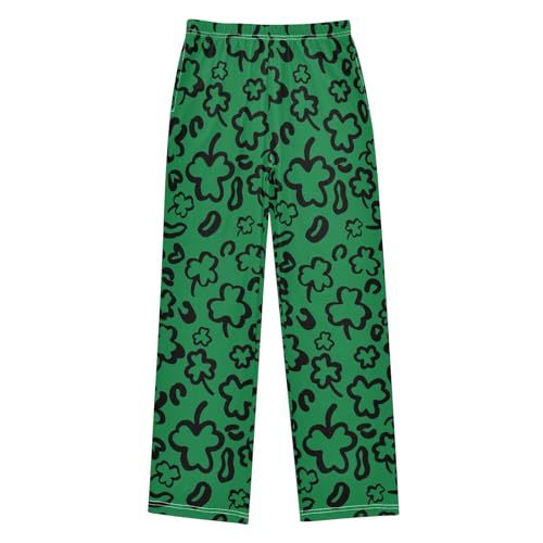 Clover Print Boys Long Pants Soft Trousers Elastic Waist Kids Lounge Bottoms with Pockets S-XL