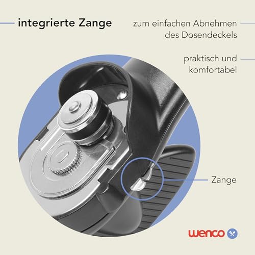 Foto von wenco Dosenöffner manuell mit leichter Handhabung und integrierter Zange Sicherheitsdosenöffner - Büchsenöffner für Rechts- und Linkshänder, für Senioren - 17 cm - Kunststoff / Edelstahl - Schwarz
