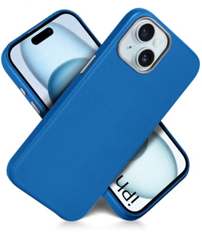 Image of WOW IMAGINE Back Cover for iPhone 15 | Shockproof Tough Leather Texture Hard Mobile Case | Ultra Slim Non-Slip Grip | Inner Velvet Fabric | Metal Camera Ring - Blue