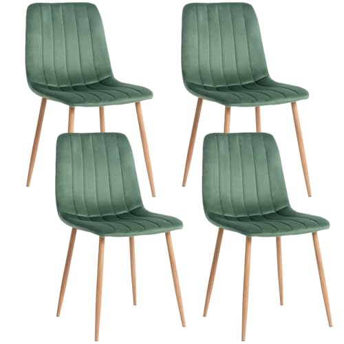 HAIZAO Dining Chairs Set of 4, Modern Kitchen Dining Room Chairs, Ergonomic Velvet Dining Chair Upholstered Cushion Seat and Sturdy Metal Legs (Green with Wooden Legs)