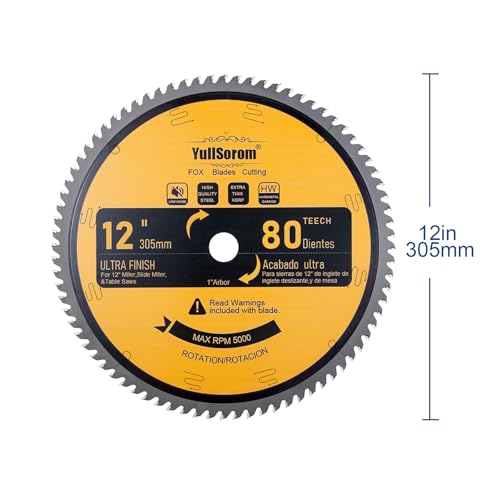Image of 12-Inch 80-Tooth Miter /Table Saw Blades TCT Fine-Finish Professional Woodworking Saw Blade for Miter Saws and Table Saws with 1-Inch Arbor