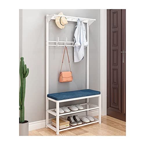 Perchero de Pie Perchero 3 en 1 para entrada, resistente, con banco de zapatos, zapatero, estante organizador, estante de almacenamiento con marco de hierro (blanco 100 x 33 x 170 cm (blanco 100 x 33