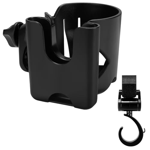 Accmor Universal Cup Holder with Hook, Stroller Cup Holder with Phone Holder, 360Â° Rotatable Large Caliber Designed Bottle Holder for Stroller, Bike, Wheelchair, Walker, Scooter