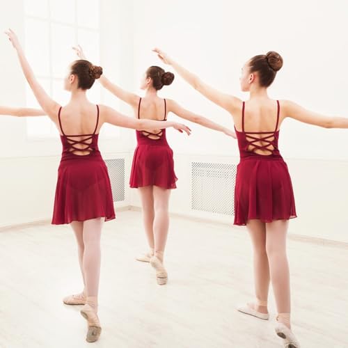 Ballettkleidung Damen Wickelrock Kurz Ballettrock Damen Chiffon Tanz Rock Verstellbare Taille Krawatten Gymnastik Ballettrock Tanzrock, atmungsaktiver Ballettrock für Damen (Jujube rot)