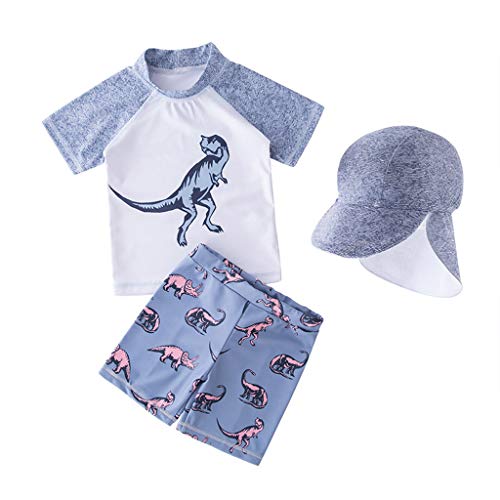Baby/Toddler Swimsuit Two Piece with Sun Hat UPF 50+ Rash Guard Surfing Suit Boys Short Sleeve Tops Swim Trunk (3-4 Years, Navy)