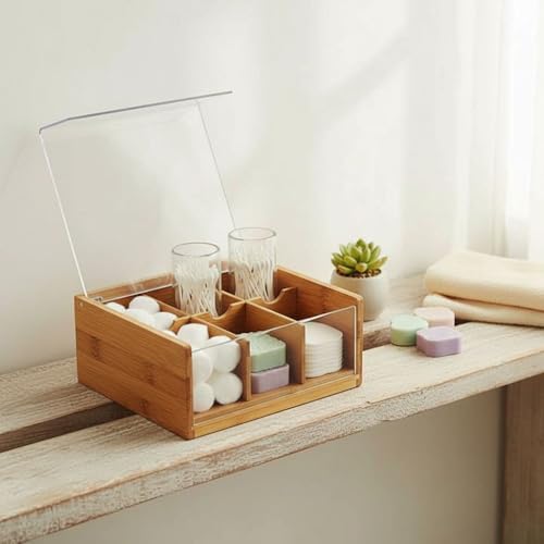 Deconox Akrilik Şeffaf Kapaklı Bambu 6 Bölmeli Çay Kutusu -%100 Orjinal Bambu Şeffaf Kapak (22cm*22cm*10cm) - Görsel 4