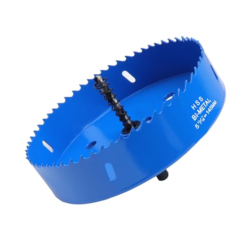 Image of 5.7 Inches /145mm Bi-Metal Hole Saw w /Arbor & Pilot Bit | Blue-Coated, Cuts Fiberboard, Wood, Drywall, Plastic, Soft Metal, PVC, Cornhole Boards, For Precision Drilling
