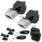 VEGCOO Silbato Arbitro Profesional, Silbato Deportivo de Plástico, Agarres con Cuerda y Caja de Almacenamiento, para Fútbol, Baloncesto y Deportes al Aire Libre, Entrenadores y Árbitros (2, Negro)