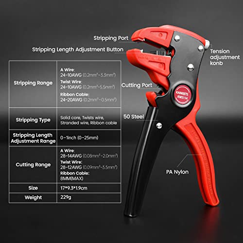 KAIWEETS Insulated Wire Stripper, Adjustable Cable Stripping Tool Eagle Beak Design, Professional Wire Cutter for Stranded Wire Industrial, Home Appliance, and Automotive Electrical Repair - Image 7