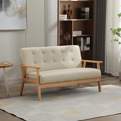 TORGSIYO ソファ カウチ ソファー 3人掛け 3Pソファ 3人掛けソファー 肘付き レトロ モダン 天然木 かんたん組立 北欧 ロボット掃除機も通れる 幅約165cm (3人掛け,ベージュ,レザー)