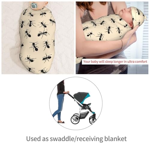 Image of Black Ants Newborn Swaddle Blankets Hat Sets Soft Baby Receiving Blanket Swaddle Sack for Baby Shower Infant Boy Girl Gift