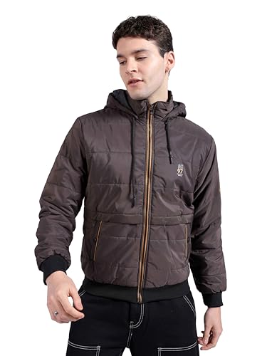 The Indian Garage Co Men's Polyester Hooded Standard Length Casual Jacket (0521-Jkt-76-05_Red_M)