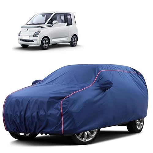 Image of Sulfar 100% Water Resistant Car Body Cover Compatible with Mirror for MG Comet EV (Triple Stitched, Full Bottom Elastic, Blue Tafetta with Red Piping)