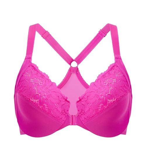 Image of DELIMIRA Women's Front Closure Racerback Bras | Plus Size, Full Coverage, Lace, Underwire, No Padding Unlined