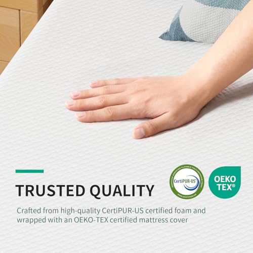 Image of FDW 8 Inch Twin Mattress, Medium Firm Gel Memory Foam, Cooling Ventilated Foam, Pressure Relief, White, Removable Washable Cover, Bed in a Box, CertiPUR‑US Certified