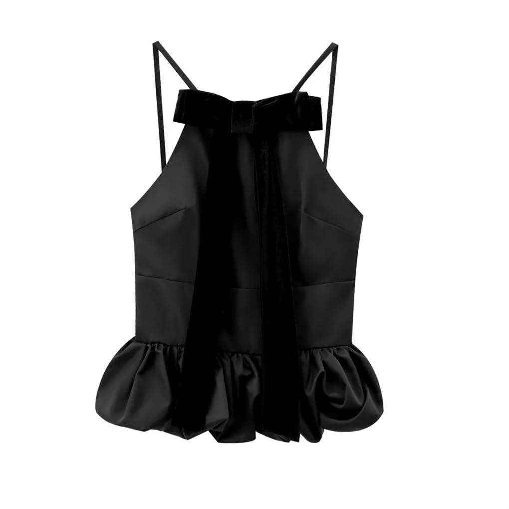 Womens Bow-Decorated Spaghetti Strap Loose Camisole