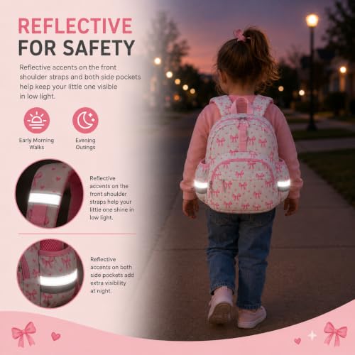 Image of LOIDOU Toddler Backpack for Girls Ages 2-4, 12 Inch Mini Preschool Daycare Bookbag with Insulated Snack Pocket, Corduroy Small Kids Travel Backpack, Pink Bow