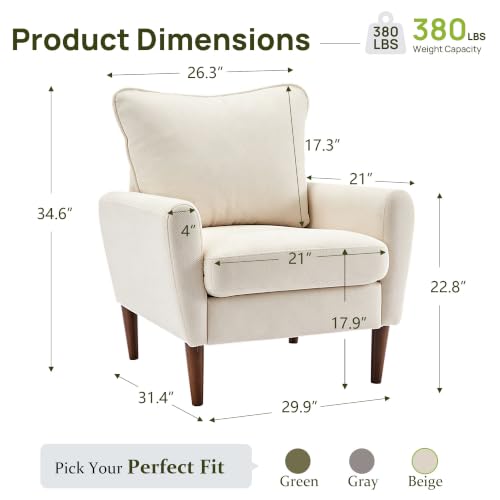 Comfy Accent Chair with Spring Sponge Cushion, Upholstered Armchair, Beige - Image 2