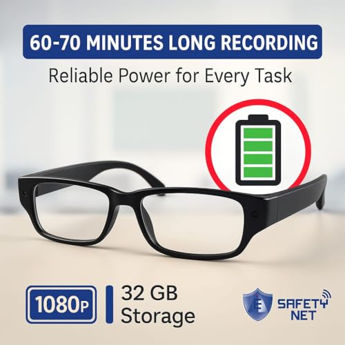 Image of SAFETYNET Smart Glasses Camera 1080P HD | Video & Audio Recording | 1Hr Fast Charging, 1Hr Use | Compact & Lightweight | Indoor Outdoor Use | 32GB Card Supported (Card Not Included)