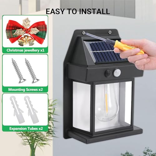 Rocky Green Solar Tungsten Wall Light, Solar Outdoor Wall Lights, Motion Sensor Solar Wall Sconce Waterproof Wall Lantern - Image 4
