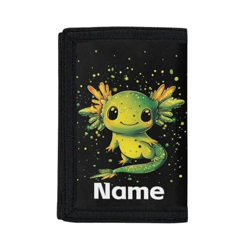 Rshubino Axolotl Custom Leather Wallet for Boys Personalized Trifold Wallet for Kids RFID Blocking Wallet with Card Holders Coins Purse with Hook and Loop for Daily Use