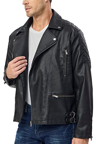 Fahsyee Men's Faux Leather Moto Jacket