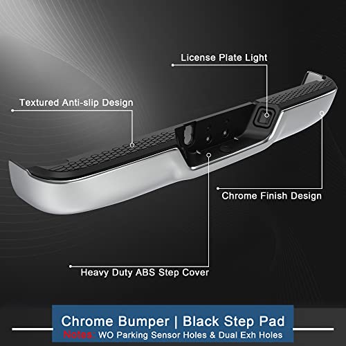 Mostplus Chrome Steel Rear Step Bumper Assembly Compatible With 2009-18 Dodge Ram 1500/10-18 Ram 2500 3500/19-23 Ram 1500 Classic Pickup Truck Ch1103117 W/O Parking Sensor Holes & Dual Exh Holes #TOP2