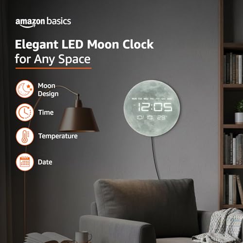 Image of Amazon Basics LED Digital Wall Clock with Auto Brightness, HIPS, USB Powered, 12 /24 Hour Format, Modern Square Display for Bedroom or Living Room (Size: 32 x 32 x 3.2 cm)