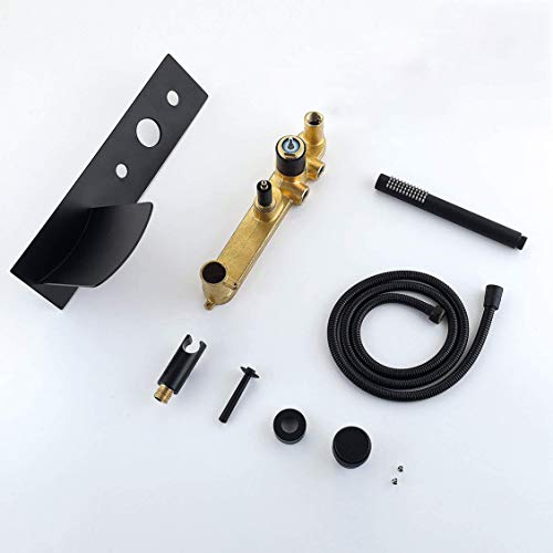 Robinet de baignoire cascade mural noir mat en laiton avec kit douchette complet - 7