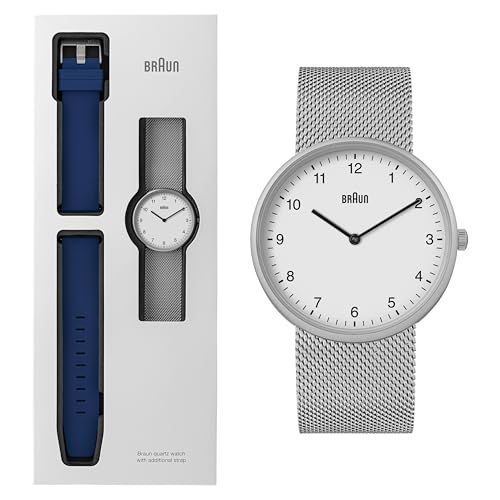 Image of Braun 2-Hand Analogue Quartz Watch with Additional Silicone Rubber Strap, Quick-Release Spring Bars, 38mm.
