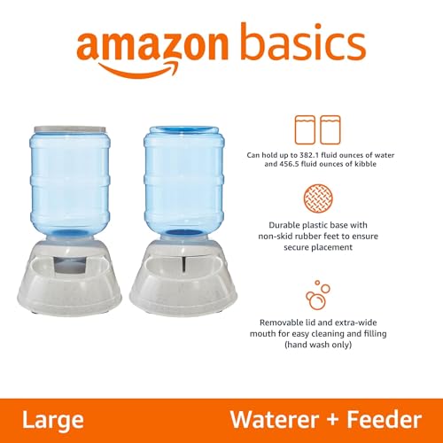 Image of Amazon Basics Large Gravity Pet Food Feeder and Water Dispenser Bundle