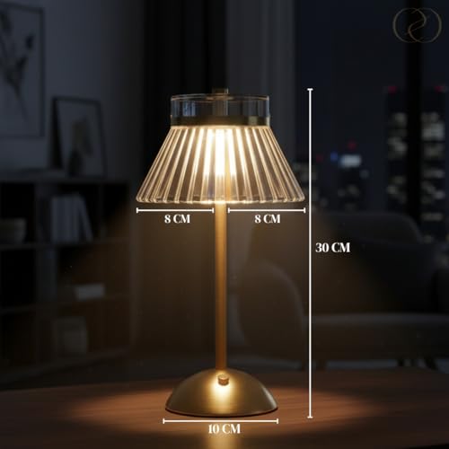 Image of ELARE Premium Rechargeable LED Table Lamp with Touch Control, Gold Finish Base Decorative Bedside & Gift Lamp