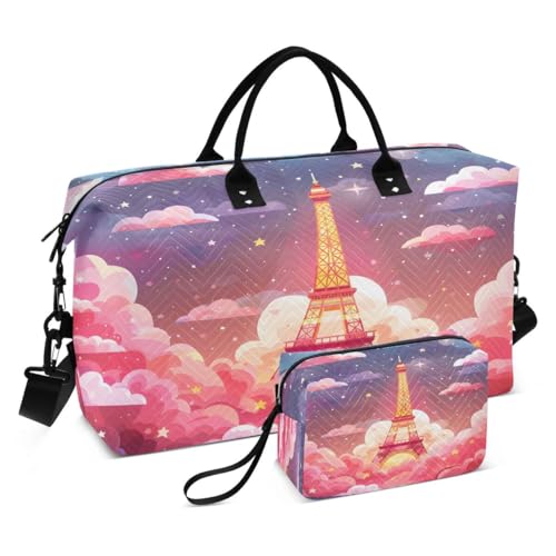 France Eiffel Tower Cloud Travel Duffle Bag Gym Bag Weekender Bags with Toiletry Bag Travel Trip Tote Bag