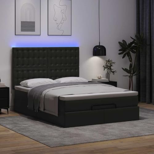 Cama otomana con colchón muelles ensacados, luces LED RGB, USB, cuero sintético fácil limpieza, gran almacenamiento hidráulico, funda lavable. Ideal dormitorio moderno, máximo confort y estilo sin ocu