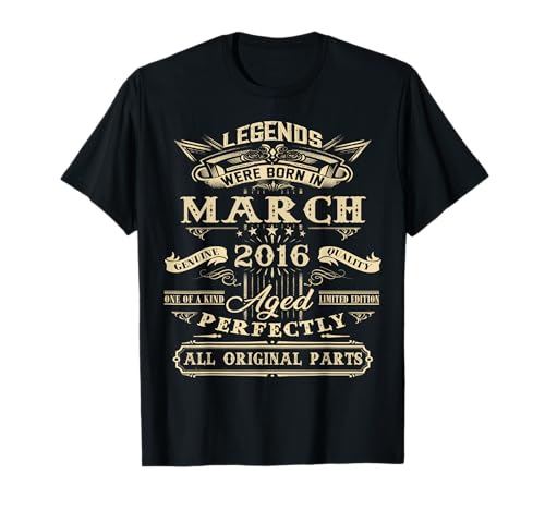 10th Birthday Gift Legend Born in March 2016 10 Yrs Old T-Shirt