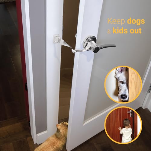 SVD.PET Upgraded Cat Door Latch & Stopper: Door Strap for Cats, A Simpler Pet Gate Solution to Dog Proof Your Home & Keep Dogs and Kids Out of Litter Box & Cat Feeder. (White)