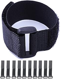 Hook and Loop Cable Straps,Black Self-Adhesive Nylon Straps Cable/Securing Straps with Buckles,Adjustable Reusable Cinch Straps, 1" x 12" Pack of 10 (25 x 300 mm))