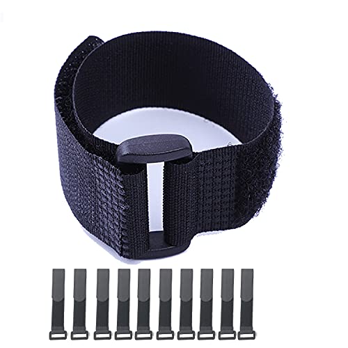 Hook and Loop Cable Straps,Black Self-Adhesive Nylon Straps Cable/Securing Straps with Buckles,Adjustable Reusable Cinch Straps, 1" x 12" Pack of 10 (25 x 300 mm))