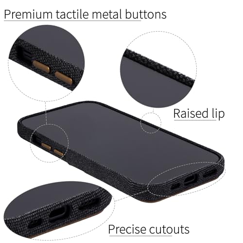 Image of Dockem Fabric Card Case for iPhone 15 with Built-in Metal Plate for Magnetic Mounting, Stitched-on Genuine Leather Wallet with 2 Credit Card /ID Slots: M2F 15 [Grey w /Light Brown]