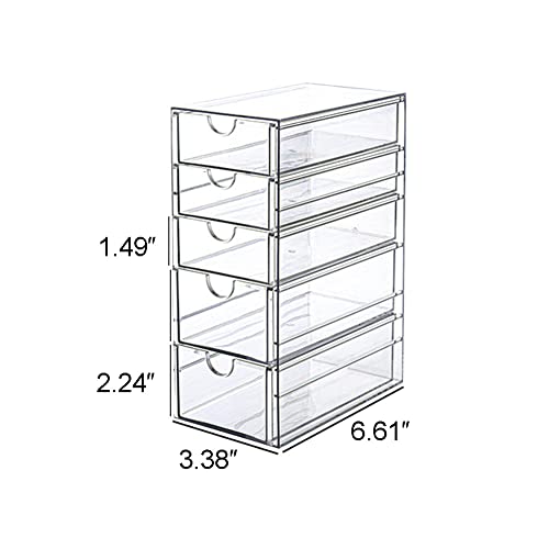 Clear Hair Accessories Organizer Storage Box with 5 Drawers - Hair Tie Holder Container for Bathroom Closet Desk Office (5 Drawer) - Image 4