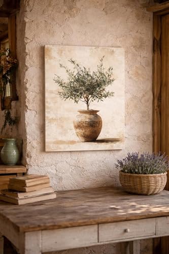 Tableau vintage olivier de 80x120cm pour décoration murale de salon rustique chic