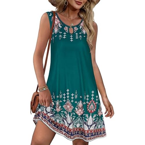Summer Dresses for Women 2026 Casual Sleeveless Sundress Floral Loose Fit Beach Cover Up with Pocket