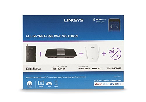 Linksys AC1600 Wi-Fi Wireless Dual-Band + Linksys CM3008 High Speed DOCSIS 3.0 8x4 Cable Modem (Certified Refurbished)