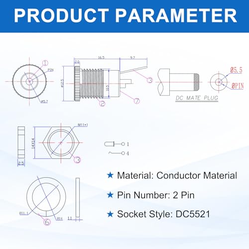 MECCANIXITY 4 pcs Conector de energía DC5521 12V 1A miniatura 3