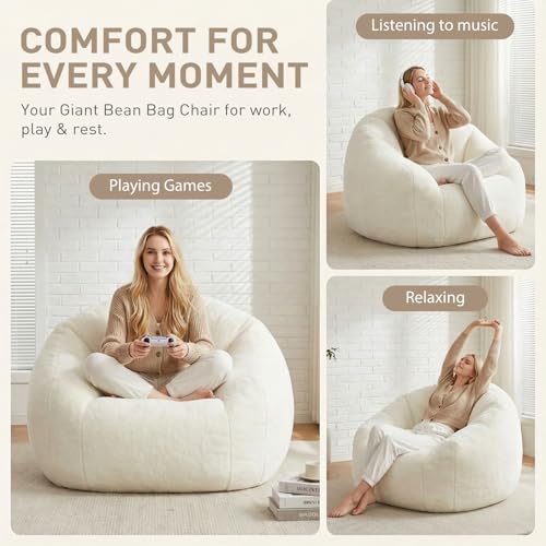 Image of HUGHEAVEN Max Giant Bean Bag Chair, Oversized Bean Bag Sofa for Adults & Teens, Ultra-Soft Comfy Fluffy Floor Lounge Chair with Armrests, Large Bean Bag Couch for Gaming, Reading & Relaxing