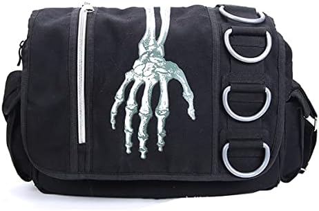 LREUIP Goth Backpack Grunge Backpack Y2k Fashion Skull Backpack Hooded Backpack Gothic Black Shoulder Bag Goth Messenger Bag (Shoulder bag ghost hand)